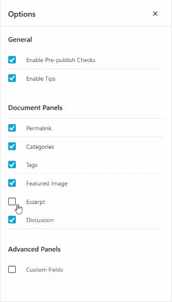wordpress gutenberg post editor options - enable excerpt wordpress gutenberg post editor options - enable excerpt