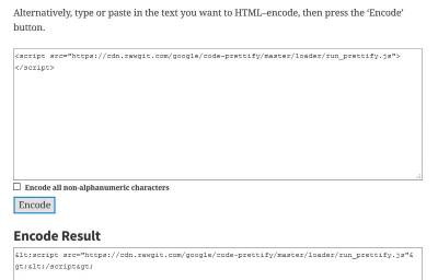 Encoding HTML for syntax highlighter library in WordPress